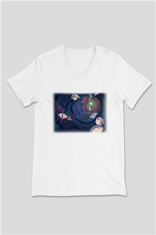 Alice in Wonderland Beyaz Unisex V Yaka Tişört T-Shirt