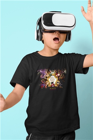 Alice in Wonderland Siyah Unisex Çocuk Tişört