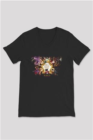 Alice in Wonderland Siyah Unisex V Yaka Tişört