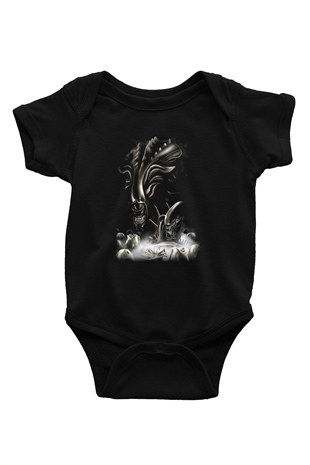 Alien Baskılı Siyah Bebek Body - Zıbın