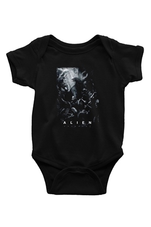 Alien Baskılı Siyah Bebek Body - Zıbın