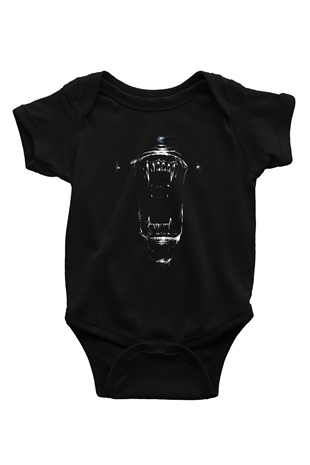 Alien Baskılı Siyah Bebek Body - Zıbın