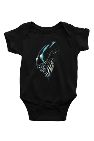 Alien Baskılı Siyah Bebek Body - Zıbın