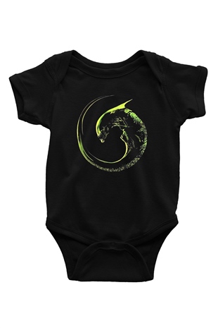Alien Baskılı Siyah Bebek Body - Zıbın