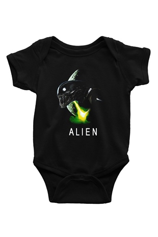 Alien Baskılı Siyah Bebek Body - Zıbın
