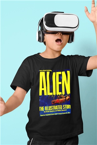 Alien Baskılı Siyah Unisex Çocuk Tişört