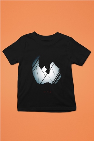 Alien Baskılı Siyah Unisex Çocuk Tişört