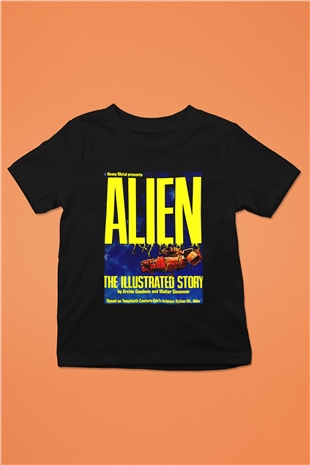 Alien Baskılı Siyah Unisex Çocuk Tişört