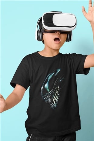 Alien Baskılı Siyah Unisex Çocuk Tişört