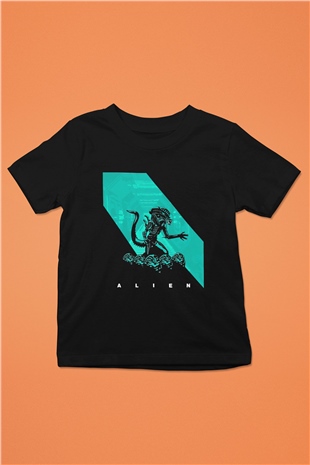 Alien Baskılı Siyah Unisex Çocuk Tişört