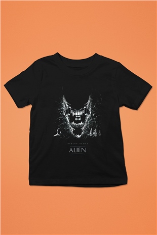 Alien Baskılı Siyah Unisex Çocuk Tişört