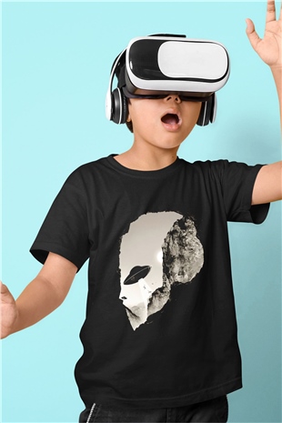 Alien Baskılı Siyah Unisex Çocuk Tişört