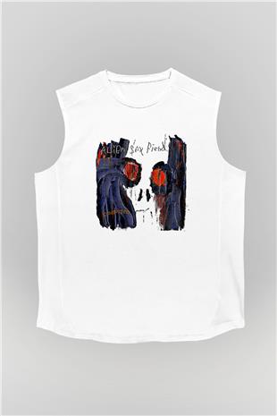 Alien Sex Fiend Baskılı Beyaz Unisex Kolsuz Tişört - Tshirt