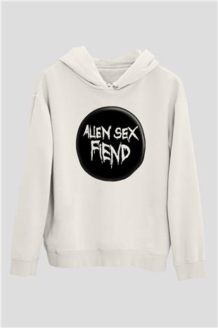 Alien Sex Fiend Baskılı Beyaz Unisex Kapüşonlu Sweatshirt