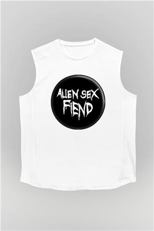 Alien Sex Fiend Baskılı Beyaz Unisex Kolsuz Tişört - Tshirt