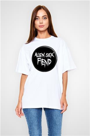 Alien Sex Fiend Baskılı Beyaz Unisex Oversize Tişört - Tshirt