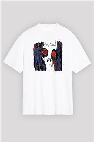 Alien Sex Fiend Baskılı Beyaz Unisex Oversize Tişört - Tshirt