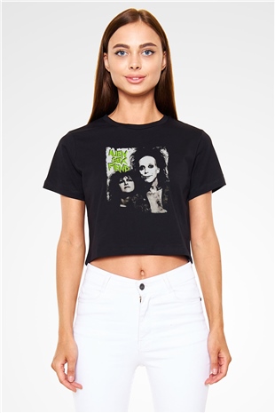 Alien Sex Fiend Baskılı Siyah Crop Top Kadın Tişört - Tshirt