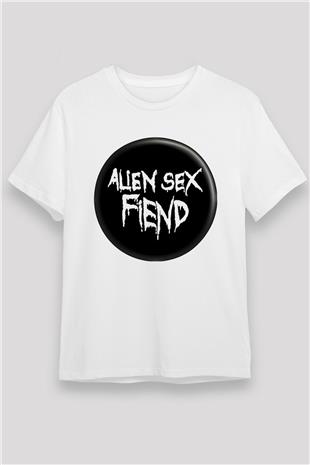 Alien Sex Fiend Baskılı Unisex Beyaz Tişört - Tshirt
