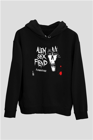 Alien Sex Fiend Baskılı Unisex Siyah Kapüşonlu Sweatshirt