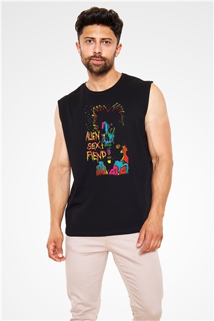 Alien Sex Fiend Baskılı Unisex Siyah Kolsuz Tişört - Tshirt