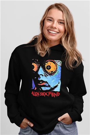 Alien Sex Fiend Baskılı Unisex Siyah Kapüşonlu Sweatshirt