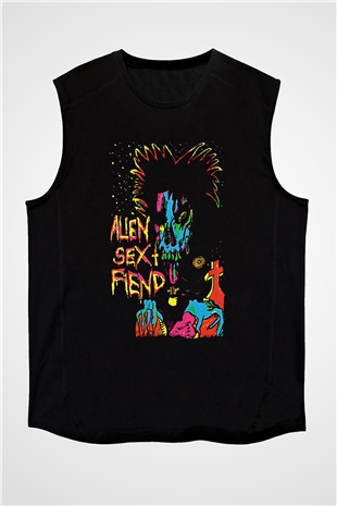 Alien Sex Fiend Baskılı Unisex Siyah Kolsuz Tişört - Tshirt