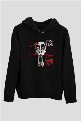 Alien Sex Fiend Baskılı Unisex Siyah Kapüşonlu Sweatshirt