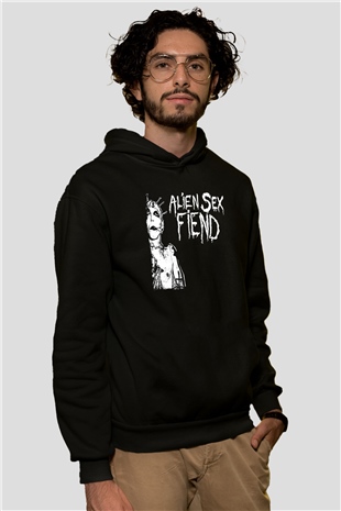 Alien Sex Fiend Baskılı Unisex Siyah Kapüşonlu Sweatshirt