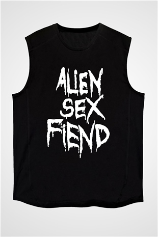 Alien Sex Fiend Baskılı Unisex Siyah Kolsuz Tişört - Tshirt