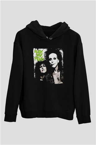 Alien Sex Fiend Baskılı Unisex Siyah Kapüşonlu Sweatshirt