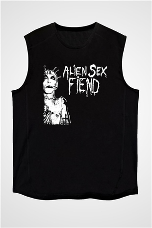 Alien Sex Fiend Baskılı Unisex Siyah Kolsuz Tişört - Tshirt