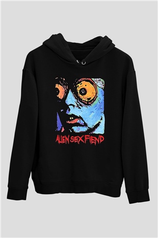 Alien Sex Fiend Baskılı Unisex Siyah Kapüşonlu Sweatshirt