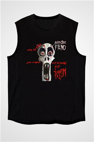 Alien Sex Fiend Baskılı Unisex Siyah Kolsuz Tişört - Tshirt