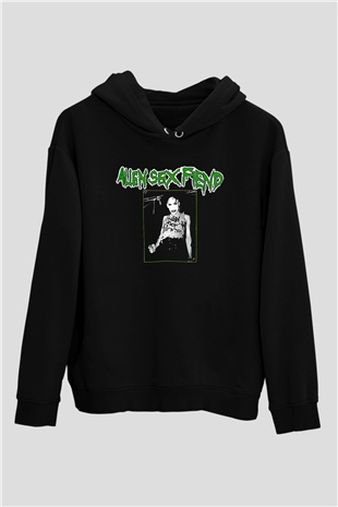 Alien Sex Fiend Baskılı Unisex Siyah Kapüşonlu Sweatshirt