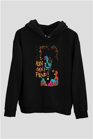 Alien Sex Fiend Baskılı Unisex Siyah Kapüşonlu Sweatshirt