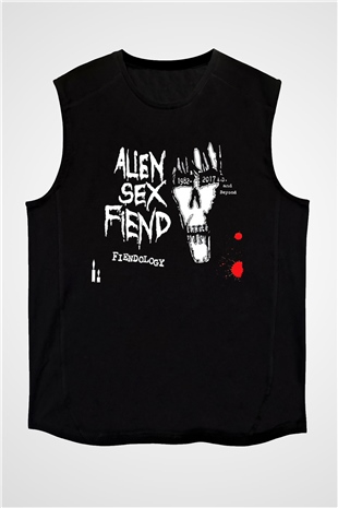 Alien Sex Fiend Baskılı Unisex Siyah Kolsuz Tişört - Tshirt