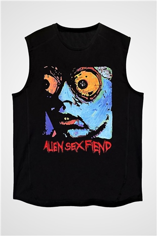 Alien Sex Fiend Baskılı Unisex Siyah Kolsuz Tişört - Tshirt
