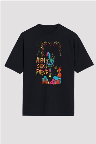 Alien Sex Fiend Baskılı Unisex Siyah Oversize Tişört - Tshirt