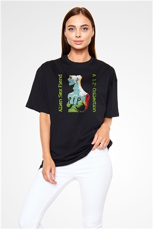 Alien Sex Fiend Baskılı Unisex Siyah Oversize Tişört - Tshirt