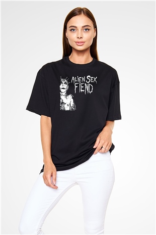 Alien Sex Fiend Baskılı Unisex Siyah Oversize Tişört - Tshirt