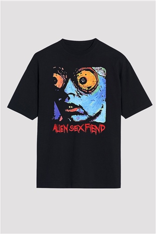 Alien Sex Fiend Baskılı Unisex Siyah Oversize Tişört - Tshirt