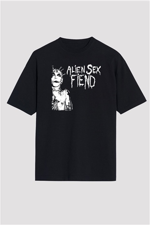 Alien Sex Fiend Baskılı Unisex Siyah Oversize Tişört - Tshirt
