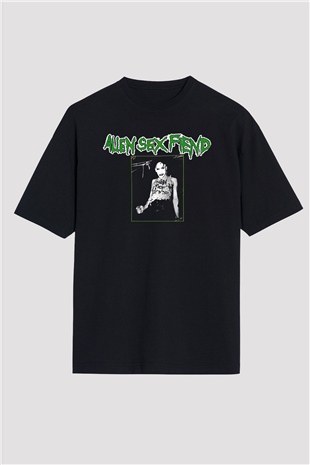 Alien Sex Fiend Baskılı Unisex Siyah Oversize Tişört - Tshirt