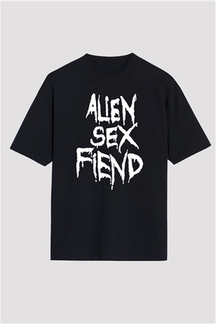 Alien Sex Fiend Baskılı Unisex Siyah Oversize Tişört - Tshirt