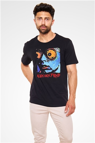 Alien Sex Fiend Baskılı Unisex Siyah Tişört - Tshirt