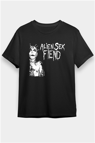 Alien Sex Fiend Baskılı Unisex Siyah Tişört - Tshirt