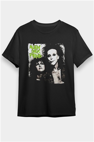 Alien Sex Fiend Baskılı Unisex Siyah Tişört - Tshirt