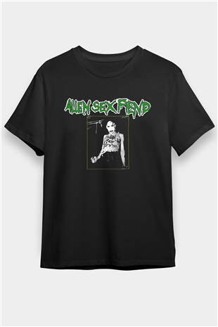 Alien Sex Fiend Baskılı Unisex Siyah Tişört - Tshirt