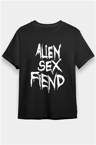 Alien Sex Fiend Baskılı Unisex Siyah Tişört - Tshirt